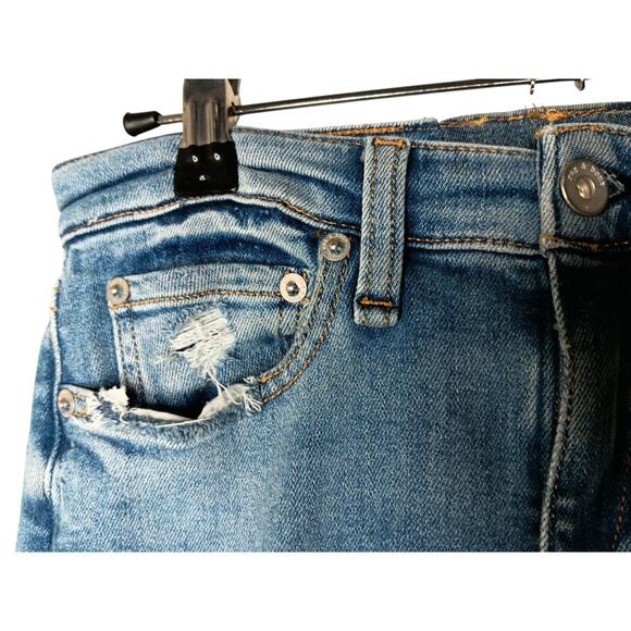 Rag & Bone Cate Mid-Rise Skinny Jeans Size 23 Distressed Blue Wash Ankle Raw Hem - Picture 8 of 16